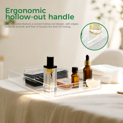 AIMOLLY - Clear Acrylic Serving Tray with Handles, Modern Rounded Square Tray for Bedroom Vanity, Coffee Table, Ottoman & Breakfast in Bed (Model: AML-HO25-0018)