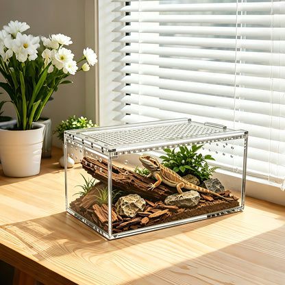 AIMOLLY Acrylic Reptile Feeding Box(small-medium-large) Reptiles Feeding box Crustacean breeding box Snake lizard enclosure Office supplies (Model: AML-PE25-0001/02/03)