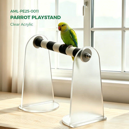 AIMOLLY acrylic Parrot Sand Perch，  Bird perching stand with claw grinding rod, a portable resting station for small birds，AML-PE25-0010/11
