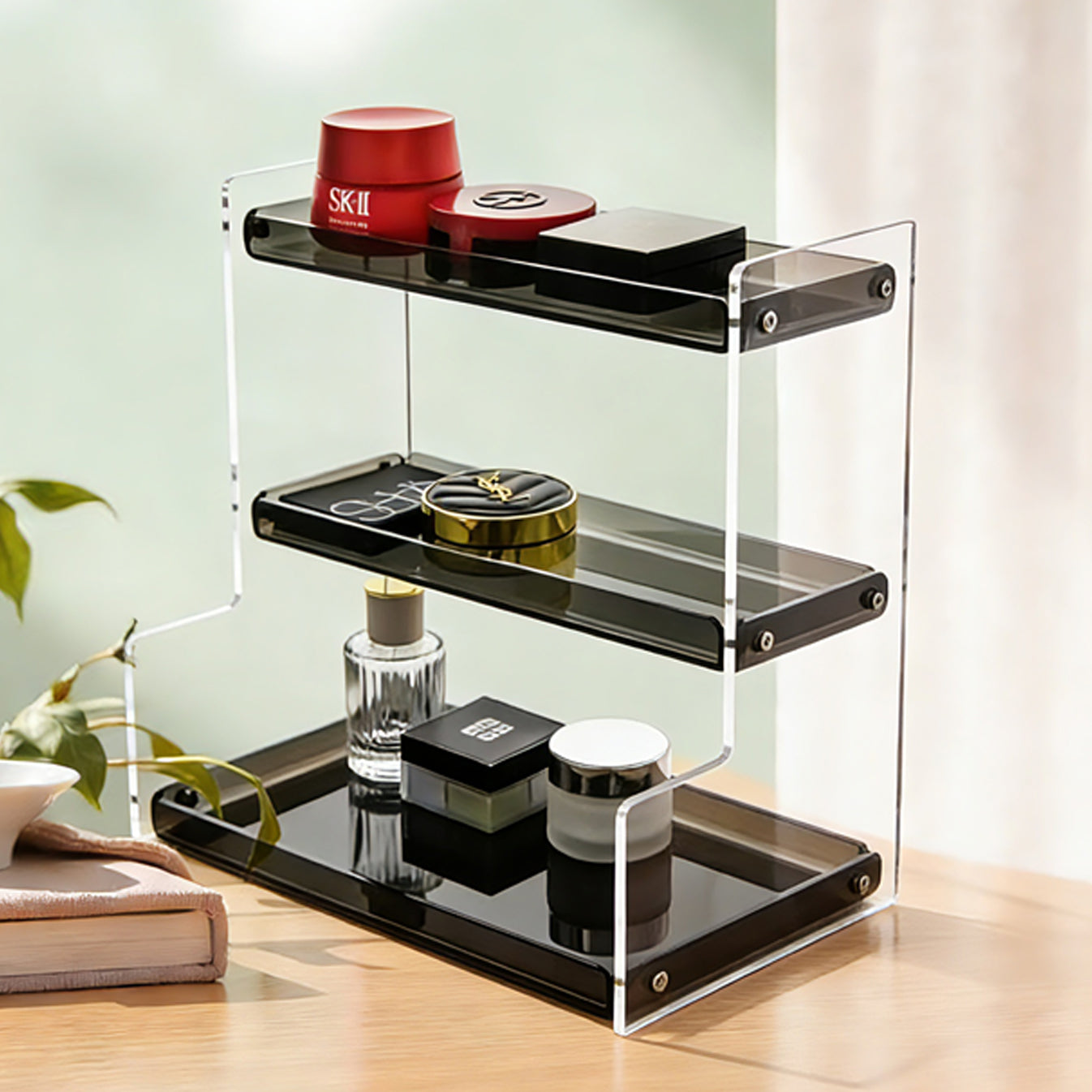 Clear Acrylic  Pink Makeup & Perfume Organizer