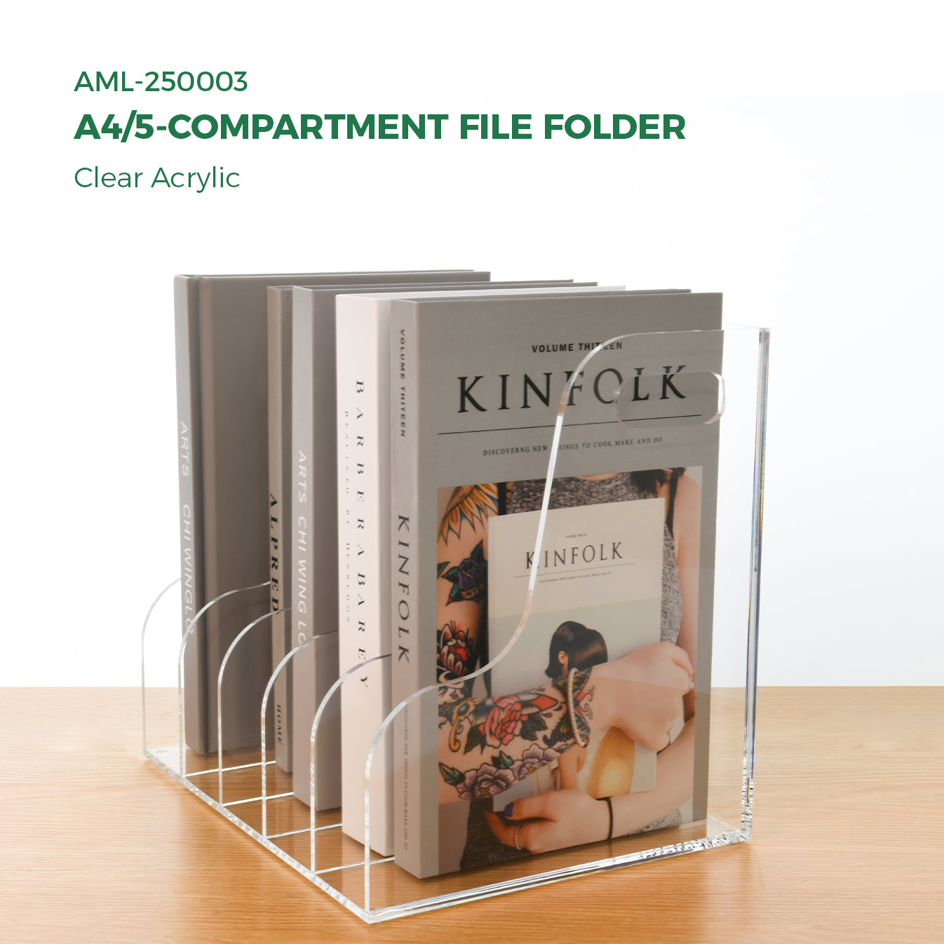 AIMOLLY Acrylic Magazine File Rack -3/5 Compartment Vertical Compartment Desktop Organizer, Clear Document Sorter with Binders, Suitable for Office, Bookstore and Workspace Storage. (Model AML-003/004)