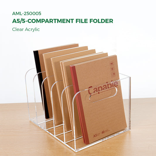 AIMOLLY transparent acrylic file rack - 3/5 vertical compartment desktop organizer, suitable for office and home, desk file storage rack(Model AML-005/006)