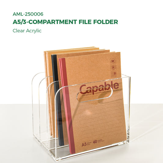 AIMOLLY transparent acrylic file rack - 3/5 vertical compartment desktop organizer, suitable for office and home, desk file storage rack(Model AML-005/006)