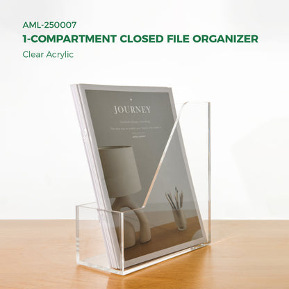 AIMOLLY Vertical Acrylic Magazine File Rack, Classroom Organization and Storage, Transparent Bookend File Sorter, Desktop File Organizer 1-Pack(Model AML-007/008)