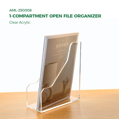 AIMOLLY Vertical Acrylic Magazine File Rack, Classroom Organization and Storage, Transparent Bookend File Sorter, Desktop File Organizer 1-Pack(Model AML-007/008)