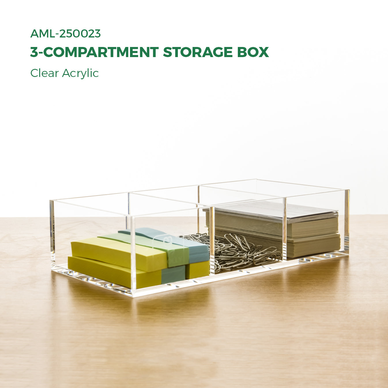 AIMOLLY acrylic transparent storage box with multiple compartments and large capacity student stationery box office storage rack stationery box note storage.(Model AML-023/046)