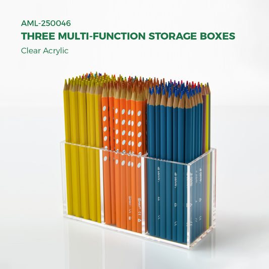 AIMOLLY acrylic transparent storage box with multiple compartments and large capacity student stationery box office storage rack stationery box note storage.(Model AML-023/046)