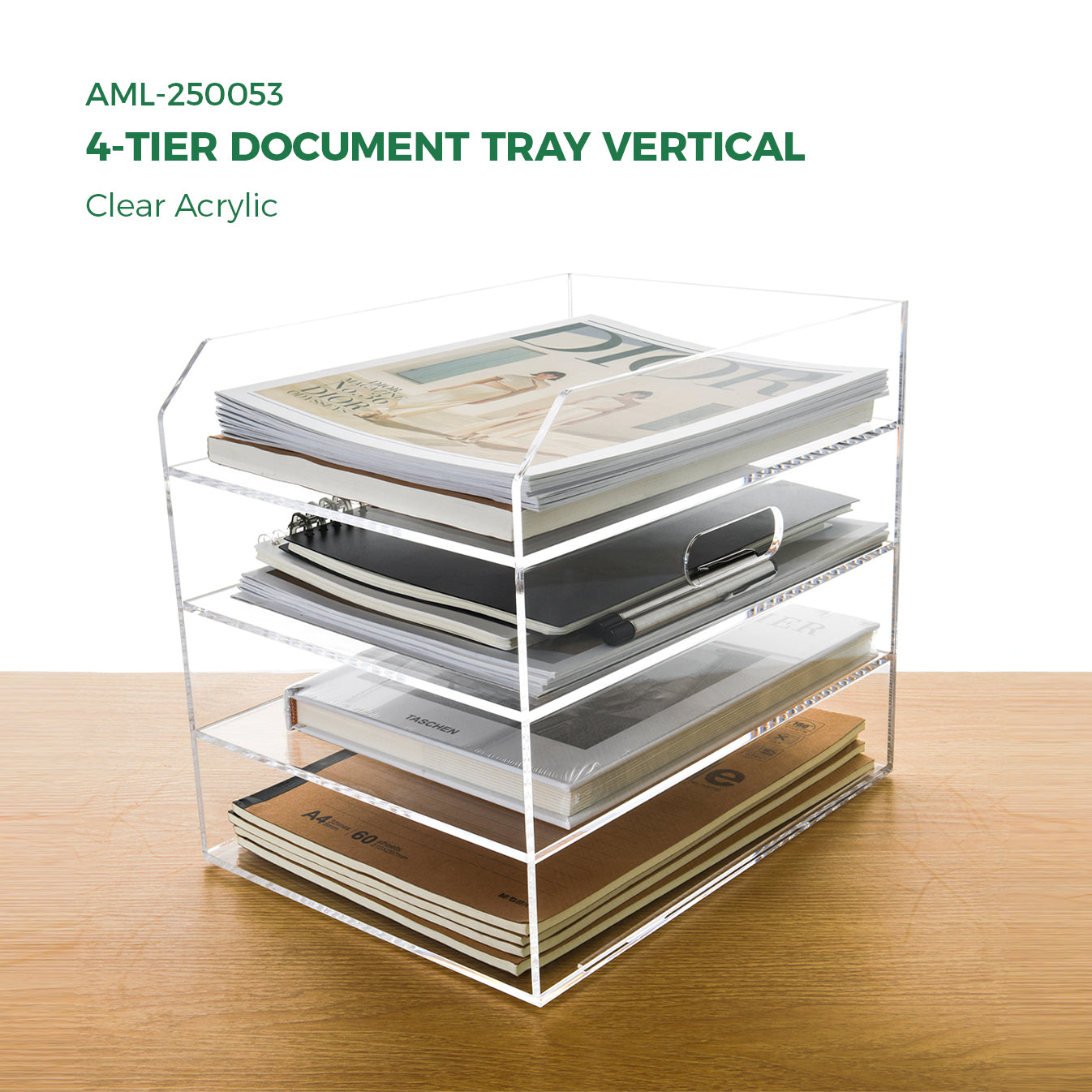 AIMOLLY Desktop file rack, transparent A4 folder storage box, business office storage rack, student test paper sorting rack, file box, multi-layer large-capacity bookshelf, simple and creative.(Model AML-052/053)