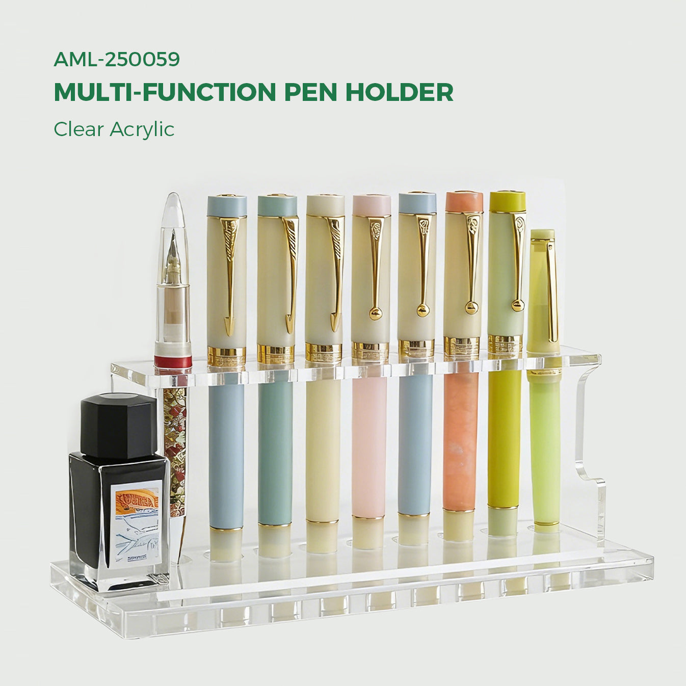 AIMOLLY Acrylic pen holder stand, custom-made high-quality desktop pencil organizer, makeup brush holder, transparent acrylic transparent plastic pen stand, acrylic pen holder (Model AML-059)