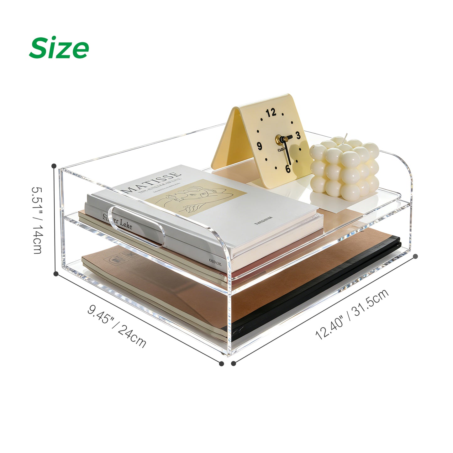 AIMOLLY book paper tray organizer, suitable for double-layer acrylic organizers and accessories on the desktop, one-piece A4 paper organizer with handle, transparent letter tray and compact office folder, model AML-060/061)