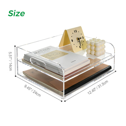 AIMOLLY book paper tray organizer, suitable for double-layer acrylic organizers and accessories on the desktop, one-piece A4 paper organizer with handle, transparent letter tray and compact office folder, model AML-060/061)