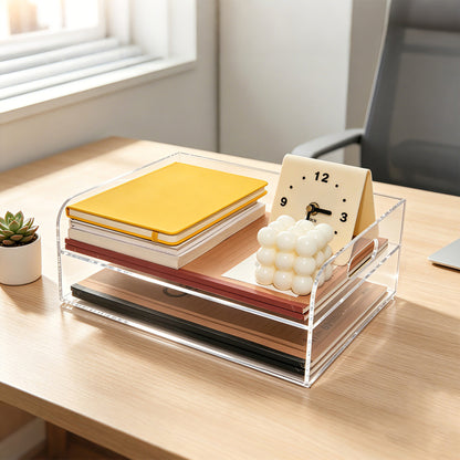 AIMOLLY book paper tray organizer, suitable for double-layer acrylic organizers and accessories on the desktop, one-piece A4 paper organizer with handle, transparent letter tray and compact office folder, model AML-060/061)