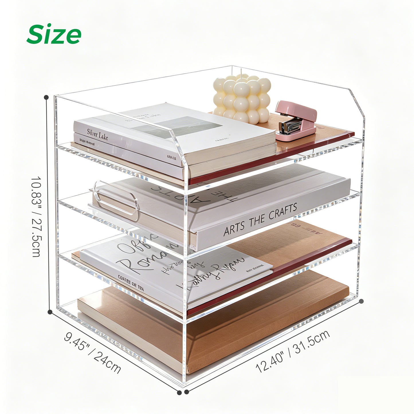 AIMOLLY book paper tray organizer, suitable for double-layer acrylic organizers and accessories on the desktop, one-piece A4 paper organizer with handle, transparent letter tray and compact office folder, model AML-060/061)