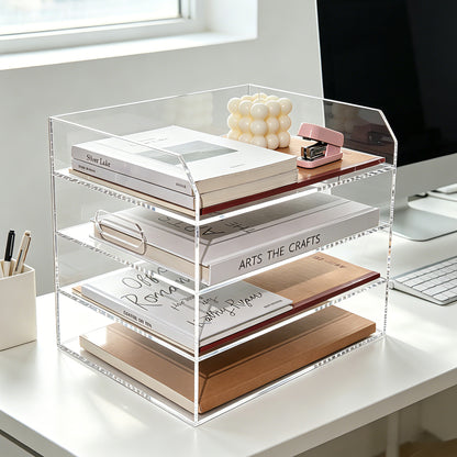 AIMOLLY book paper tray organizer, suitable for double-layer acrylic organizers and accessories on the desktop, one-piece A4 paper organizer with handle, transparent letter tray and compact office folder, model AML-060/061)