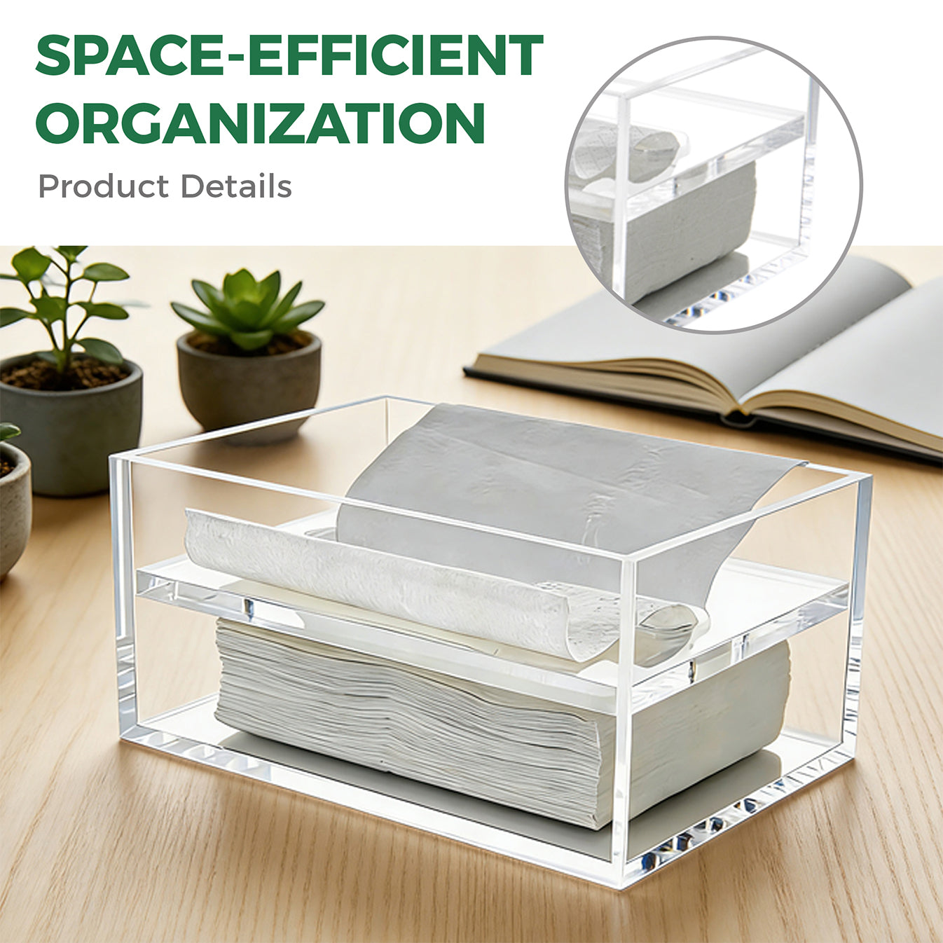 AIMOLLY Clear Acrylic Tissue Box for Office & Home Desktop Storage（AMO-HO25-0001）