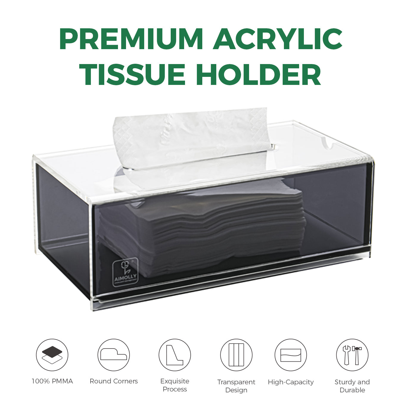 AIMOLLY frosted acrylic semi-permeable tissue box tissue box facial tissue multifunctional facial tissue storage box.(Model AML-HO25-0003-0004)