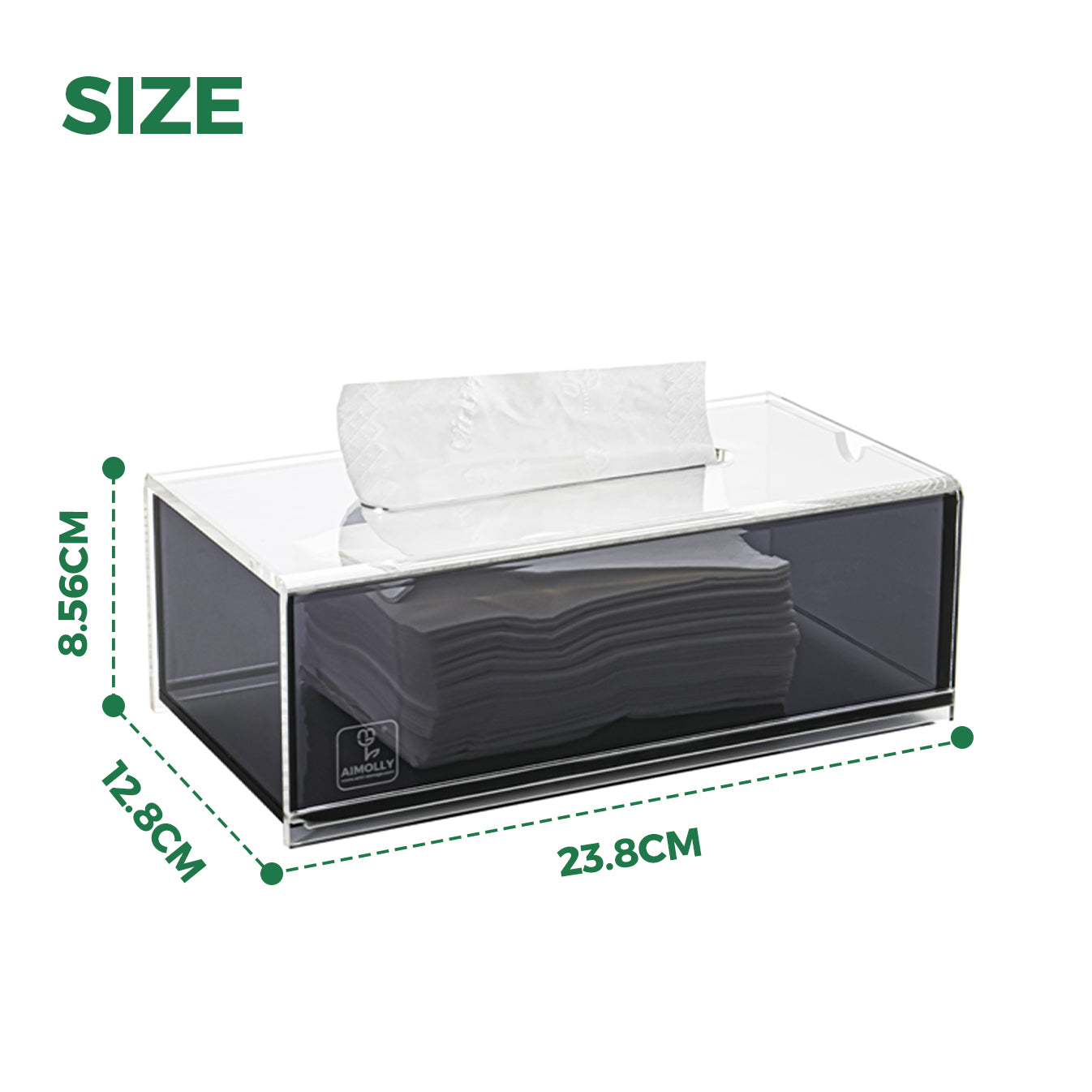 AIMOLLY frosted acrylic semi-permeable tissue box tissue box facial tissue multifunctional facial tissue storage box.(Model AML-HO25-0003-0004)