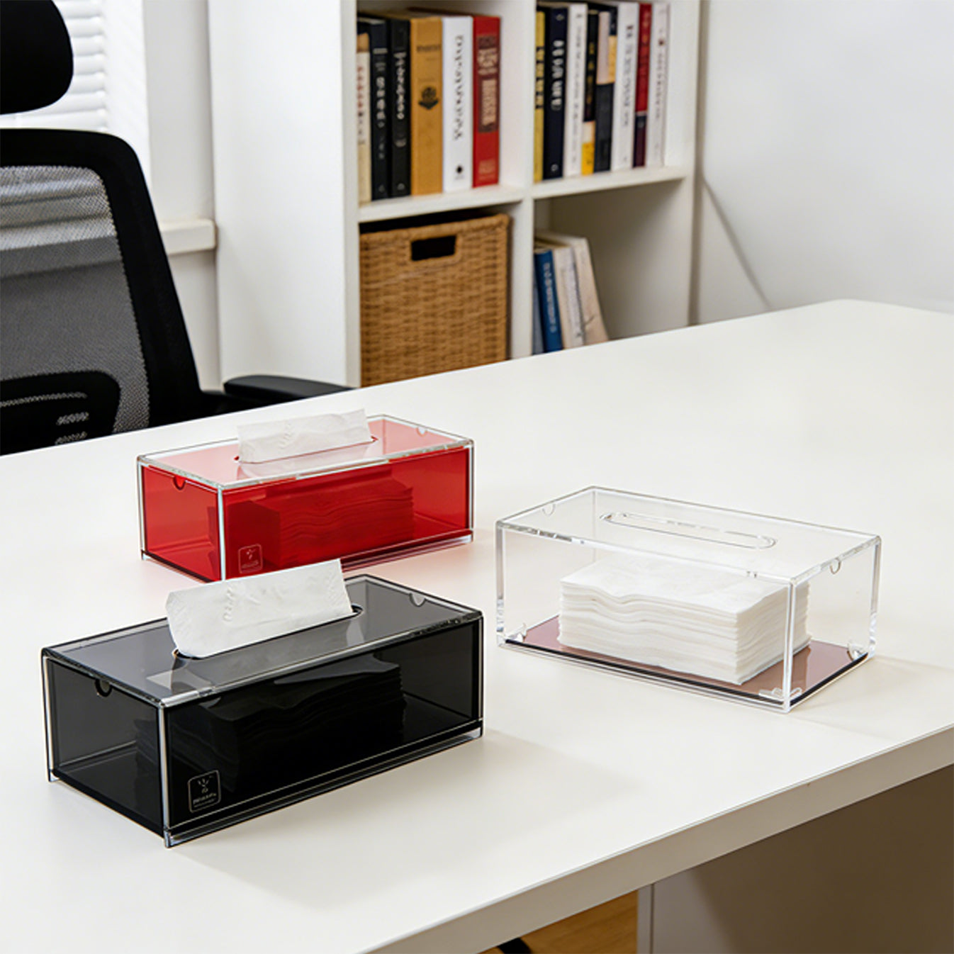 AIMOLLY frosted acrylic semi-permeable tissue box tissue box facial tissue multifunctional facial tissue storage box.(Model AML-HO25-0003-0004)
