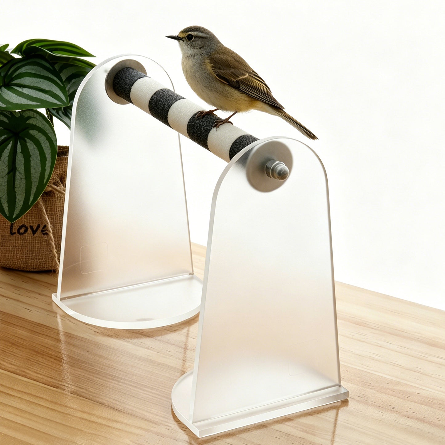 AIMOLLY acrylic Parrot Sand Perch，  Bird perching stand with claw grinding rod, a portable resting station for small birds，AML-PE25-0010/11