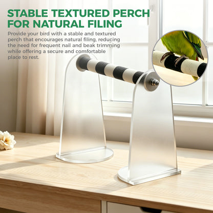 AIMOLLY acrylic Parrot Sand Perch，  Bird perching stand with claw grinding rod, a portable resting station for small birds，AML-PE25-0010/11