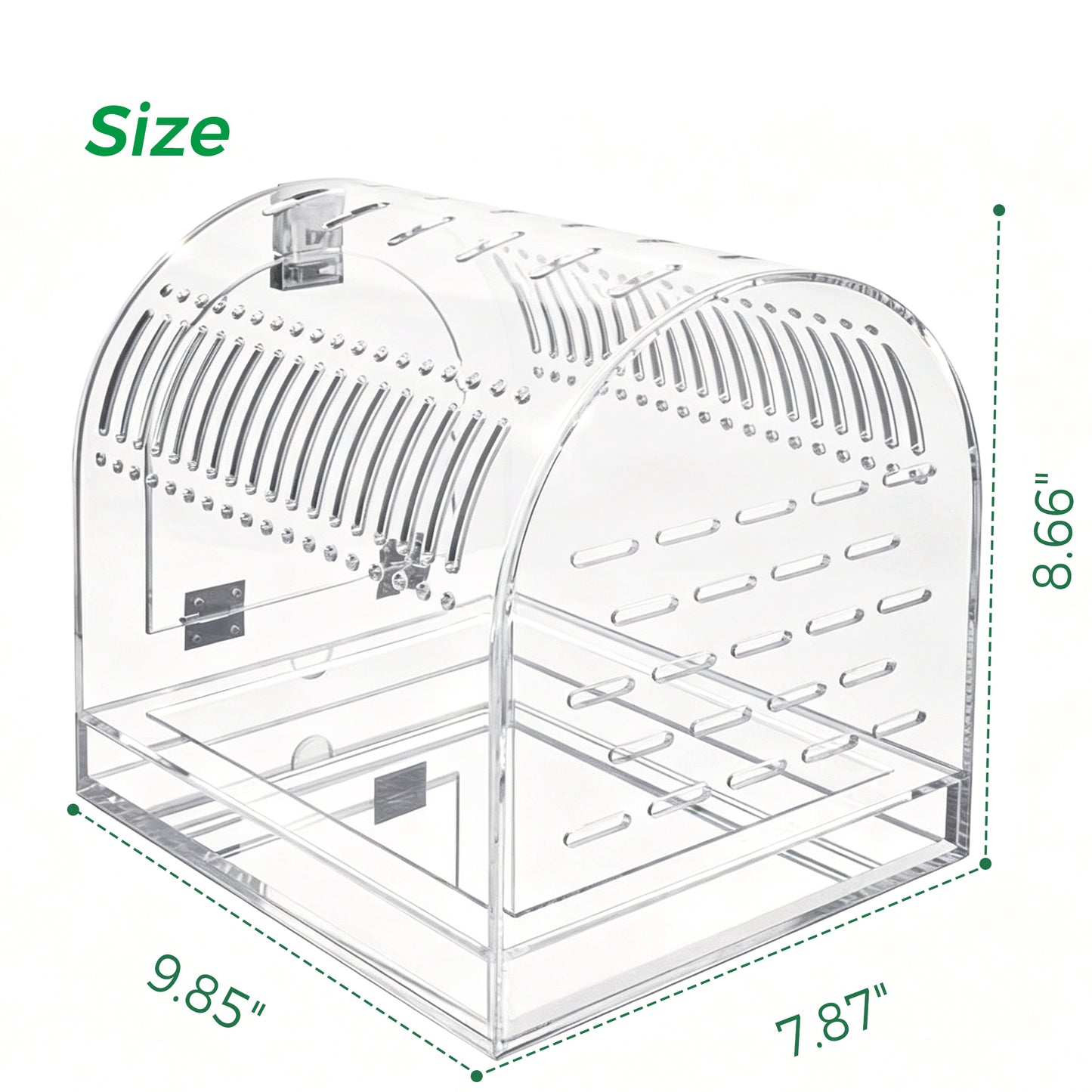 AIMOLLY Acrylic parrot cage，Magnetic sliding top, transparent portable parrot cage, breathable small pet bird cage.Model: AML-PE25-0008