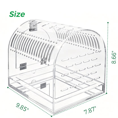 AIMOLLY Acrylic parrot cage，Magnetic sliding top, transparent portable parrot cage, breathable small pet bird cage.Model: AML-PE25-0008