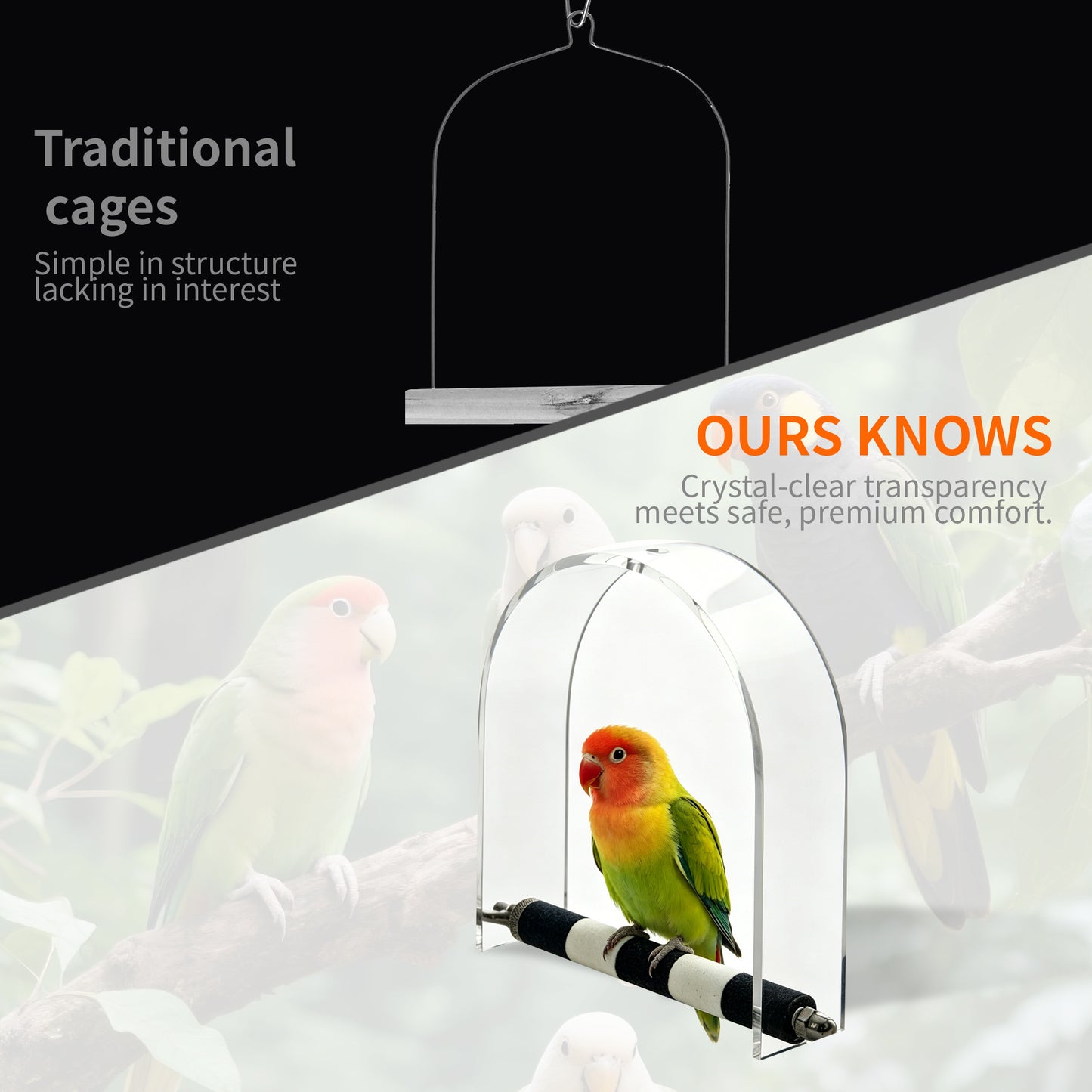 AIMOLLY AcrylicParrot Swing，Acrylic bird perching stand, with a waterproof protective cover, rough-textured parrot scratching perching stand.Model: AML-PE25-0009