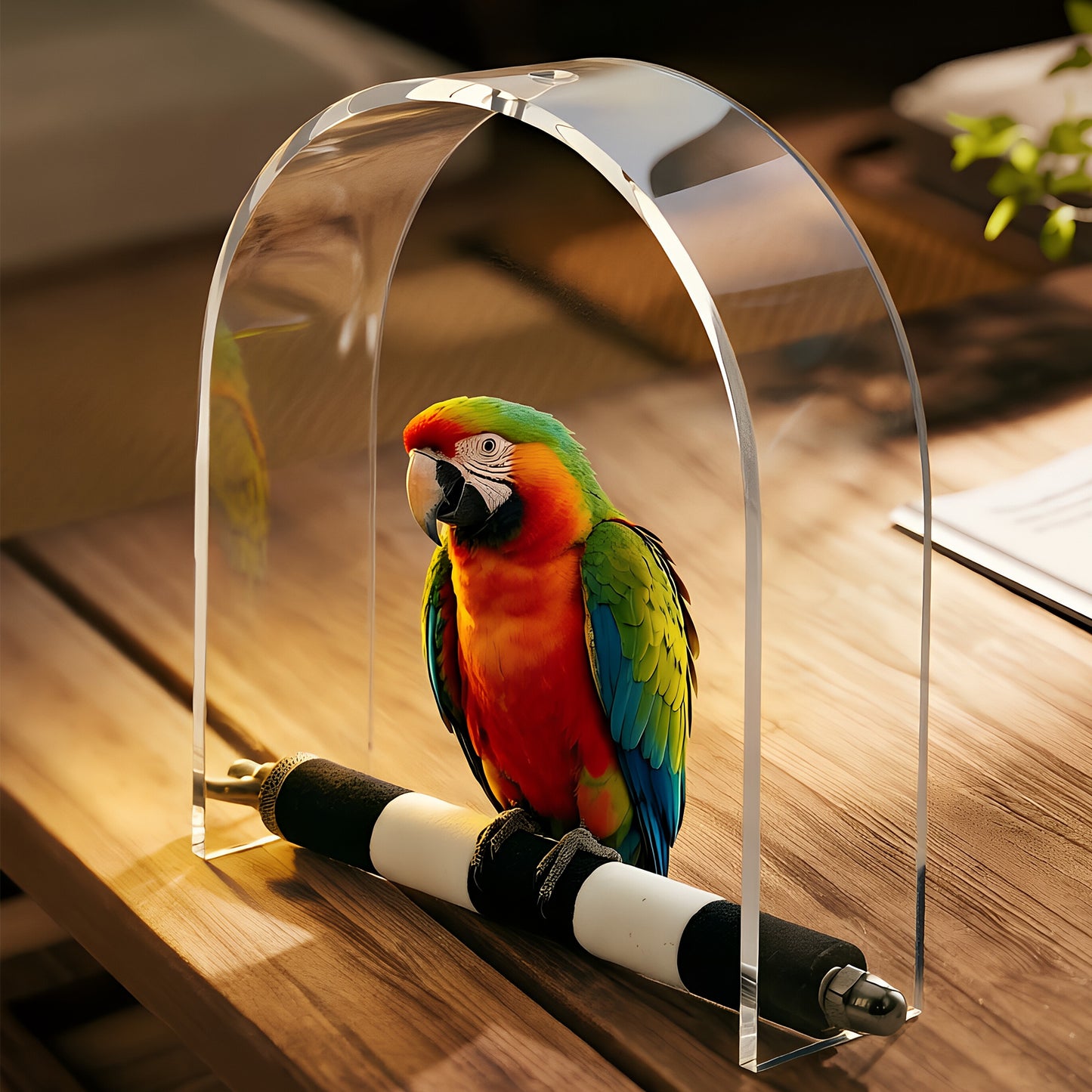 AIMOLLY AcrylicParrot Swing，Acrylic bird perching stand, with a waterproof protective cover, rough-textured parrot scratching perching stand.Model: AML-PE25-0009