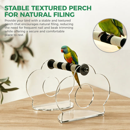 AIMOLLY acrylic Parrot Sand Perch，  Bird perching stand with claw grinding rod, a portable resting station for small birds，AML-PE25-0010/11