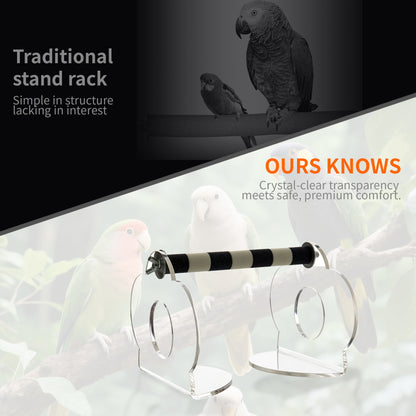 AIMOLLY acrylic Parrot Sand Perch，  Bird perching stand with claw grinding rod, a portable resting station for small birds，AML-PE25-0010/11