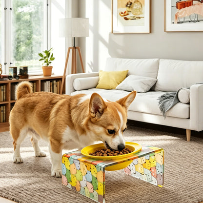 AIMOLLY acrylic Angled Elevated Dog/Cat Feeder. High-rise dog/cat feeder. Perfect for cats and puppies. Model: AML-PE25-0017