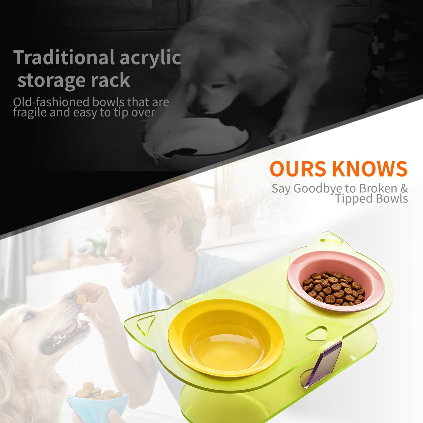 AIMOLLY acrylic9-2 Bowl Elevated Dog/Cat Feeder. High-rise dog/cat feeder. Perfect for cats and puppies. Model: AML-PE25-0021